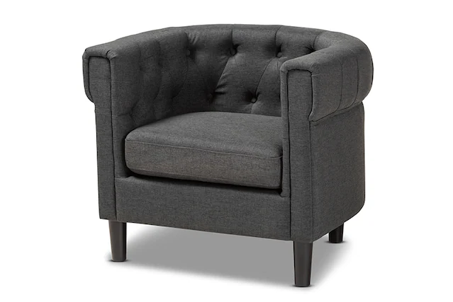 Front. Baxton Studio - Bisset Classic and Traditional Gray Fabric Upholstered Chesterfield Chair - Charcoal.