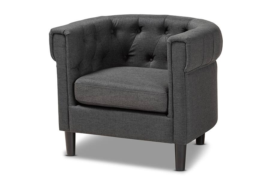 Baxton Studio - Bisset Classic and Traditional Gray Fabric Upholstered Chesterfield Chair - Charcoal