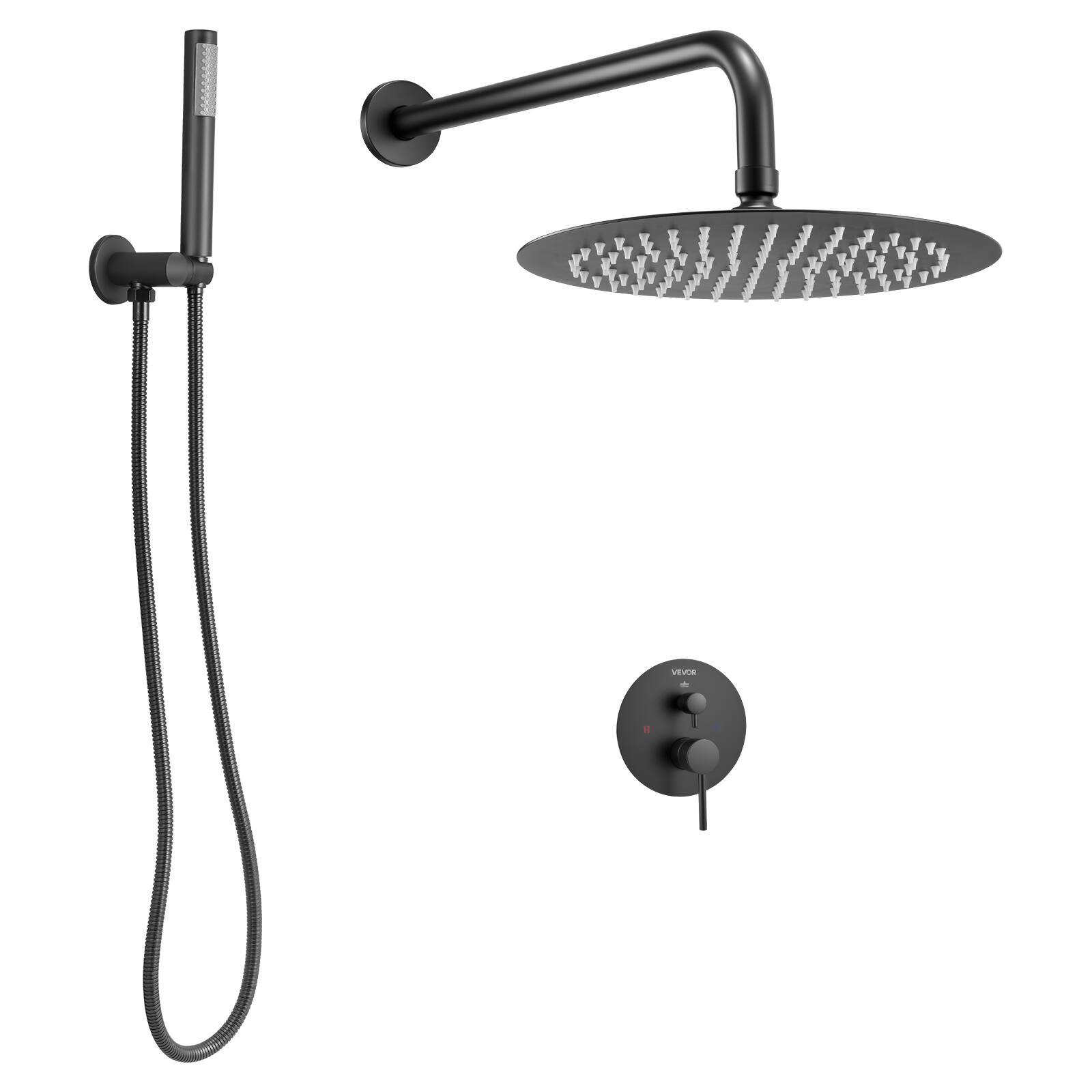 Alt View 5. VEVOR - Shower Faucet Set, Rainfall Bathroom Shower System with 10-Inch Round Rain Shower Head and Handheld Spray - Matte Black.