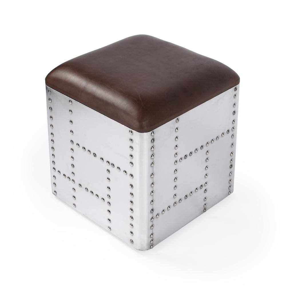 Alt View 1. Butler Specialty - Midway Aviator Leather Ottoman - Medium Brown.