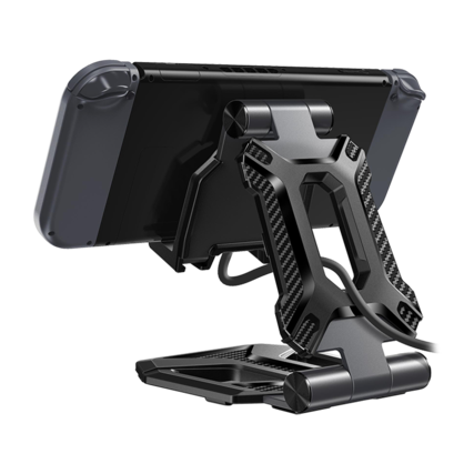 Front. SUPCASE - Universal Foldable Heavy-Duty Phone Stand – Adjustable, Portable, Multi-Angle Support for Smartphones & Tablets - Black.