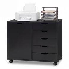 Front. Costway - Costway 5 Drawer Storage Cabinet on Wheels with Door and Adjustable Shelf for Home Office - Black.
