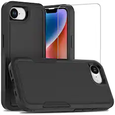 Front. Equipd - Case for iPhone 17e / iPhone 16e 6.1" Heavy Duty Rugged Shockproof Protection Cover with Tempered Glass Screen Protector - Black.