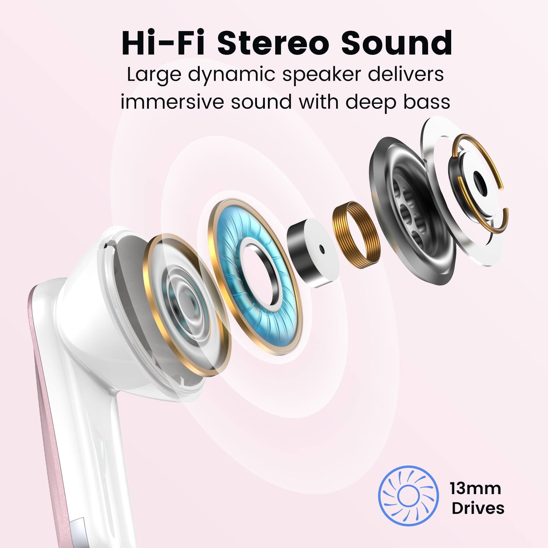 Hi-Fi Stereo Sound  
Large dynamic speaker delivers immersive sound with deep bass  
13mm Drives
