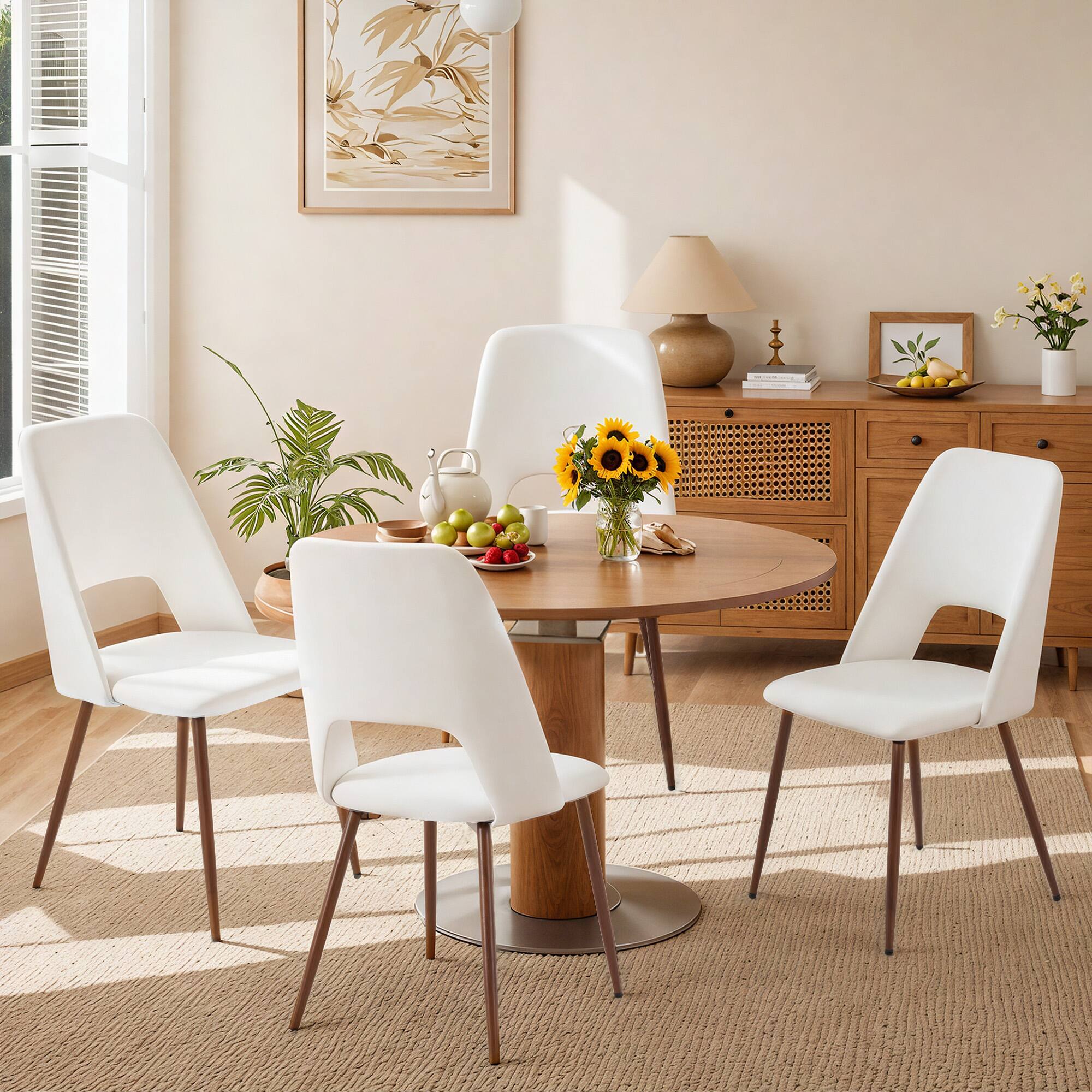 Angle. U-HOMY - Upholstered Dining Chair with High-Resilience Foam, Solid Wood Base & Walnut-Finish Legs - White.