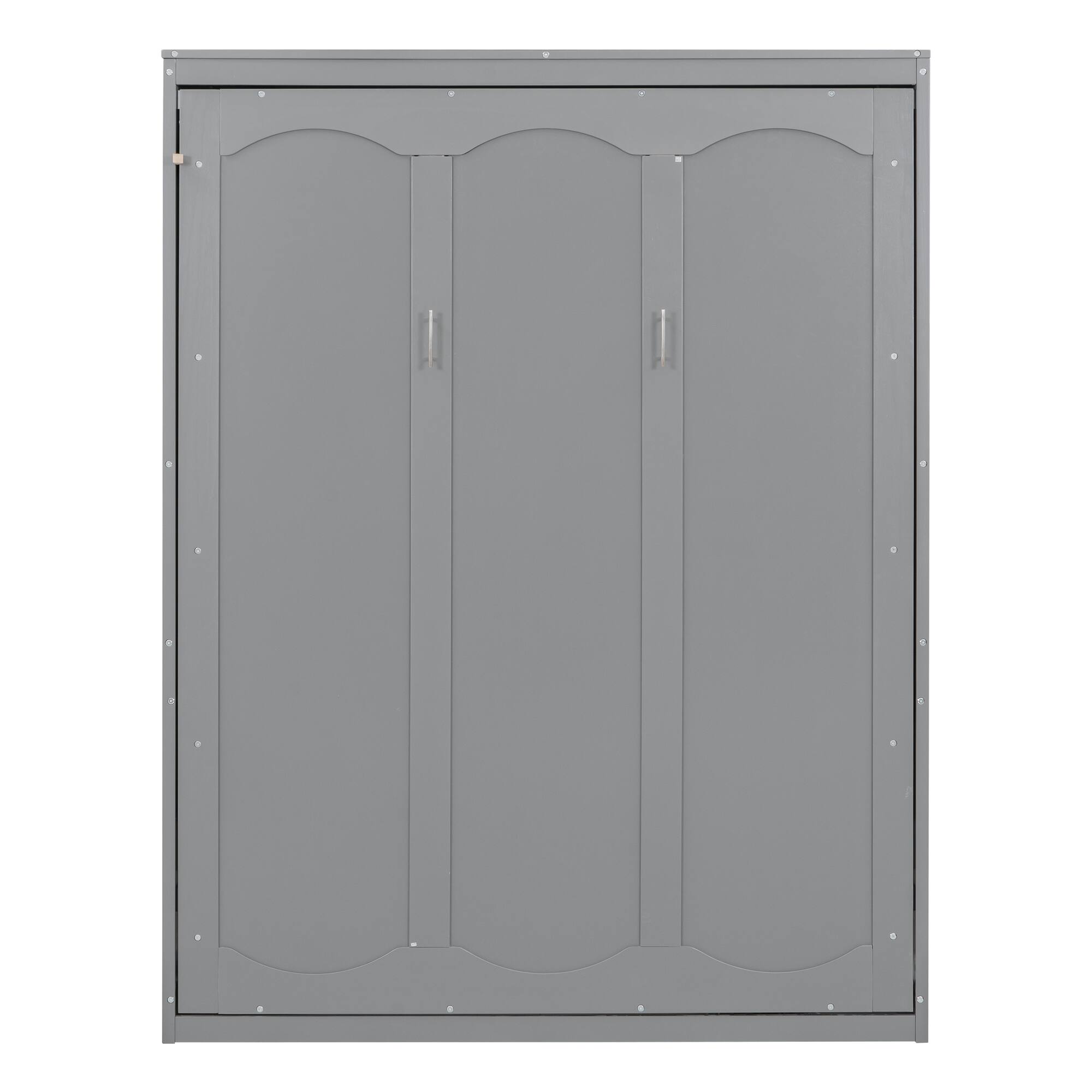 Back. Tiramisubest - Queen Size Gray Murphy Bed with Shelves, Solid Wood+MDF, Space-Saving - Gray.