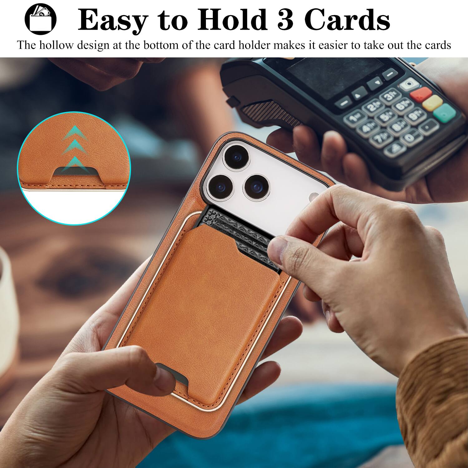 Easy to Hold 3 Cards

The hollow design at the bottom of the card holder makes it easier to take out the cards