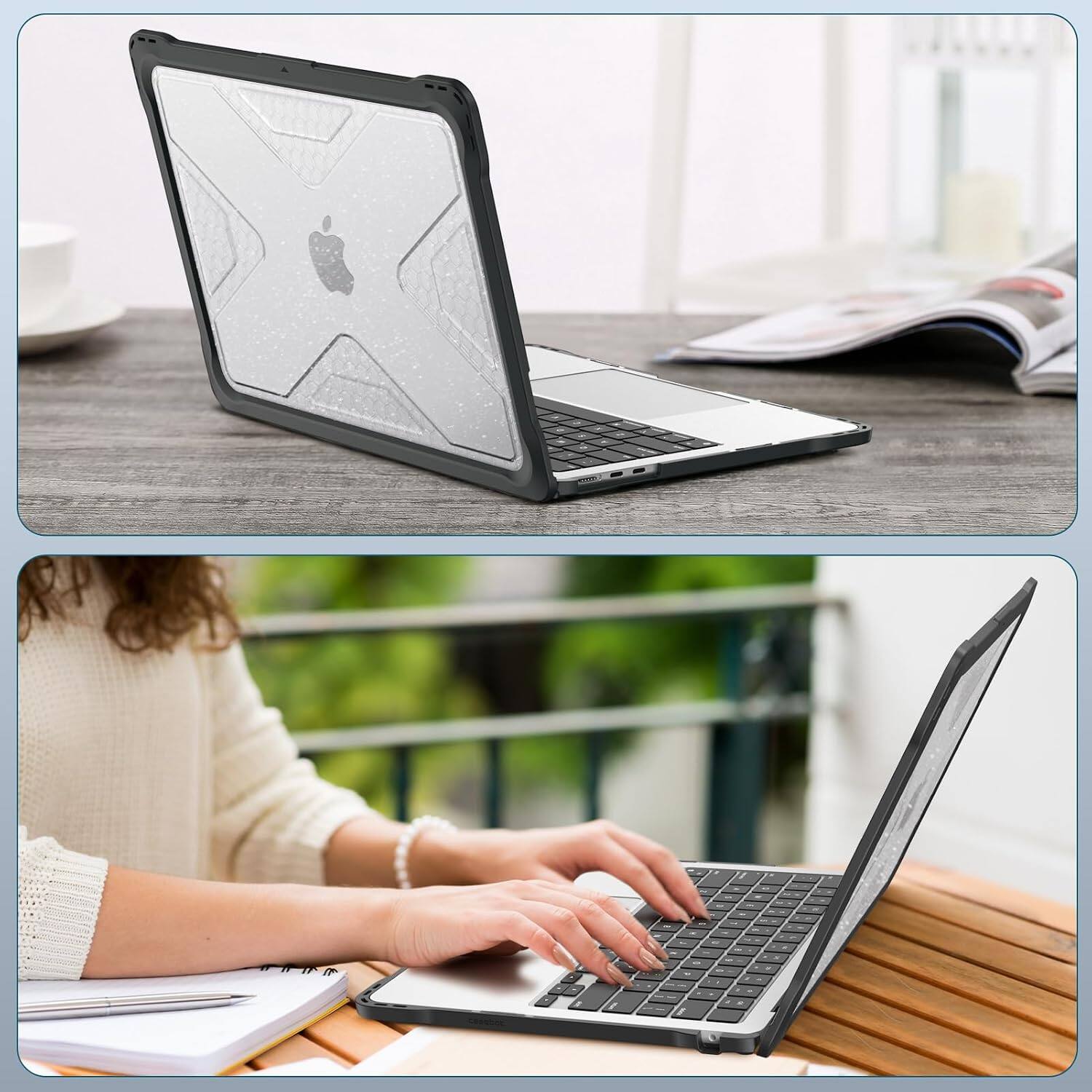Alt View 2. Fintie - Rugged Case for MacBook Air 13 Inch A3449 A3240 A3113 A2681 (2022-2026 Release) TPU Bumper, Hard Shell Cover - Glittering Clear.