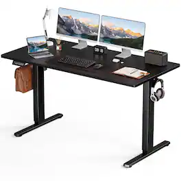 Bestier - Electric Standing Desk - Height Adjustable Office Desk with LED Display, Hooks & Wire Holes - Black