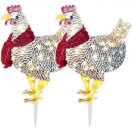 Schertz - 2 PCS Medium Light-Up Chicken with Scarf, LED Christmas Yard Decoration - Red