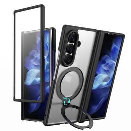 Dteck - For Samsung Galaxy Z Fold8 Ultra Magnetic Case Built-in Screen Protector,Shockproof Ring Stand Clear Back Hinge Cover - Black