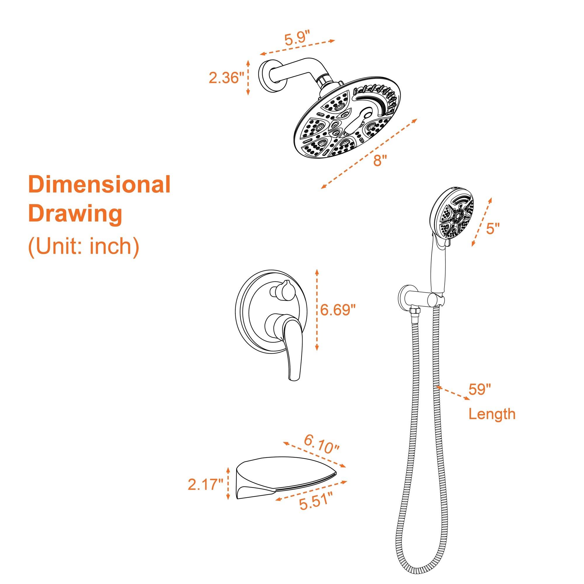 5.9" 2.36" Dimensional Drawing (Unit: inch)  
8" 5" 6.69" 6.10" 59" Length  
2.17" 5.51"