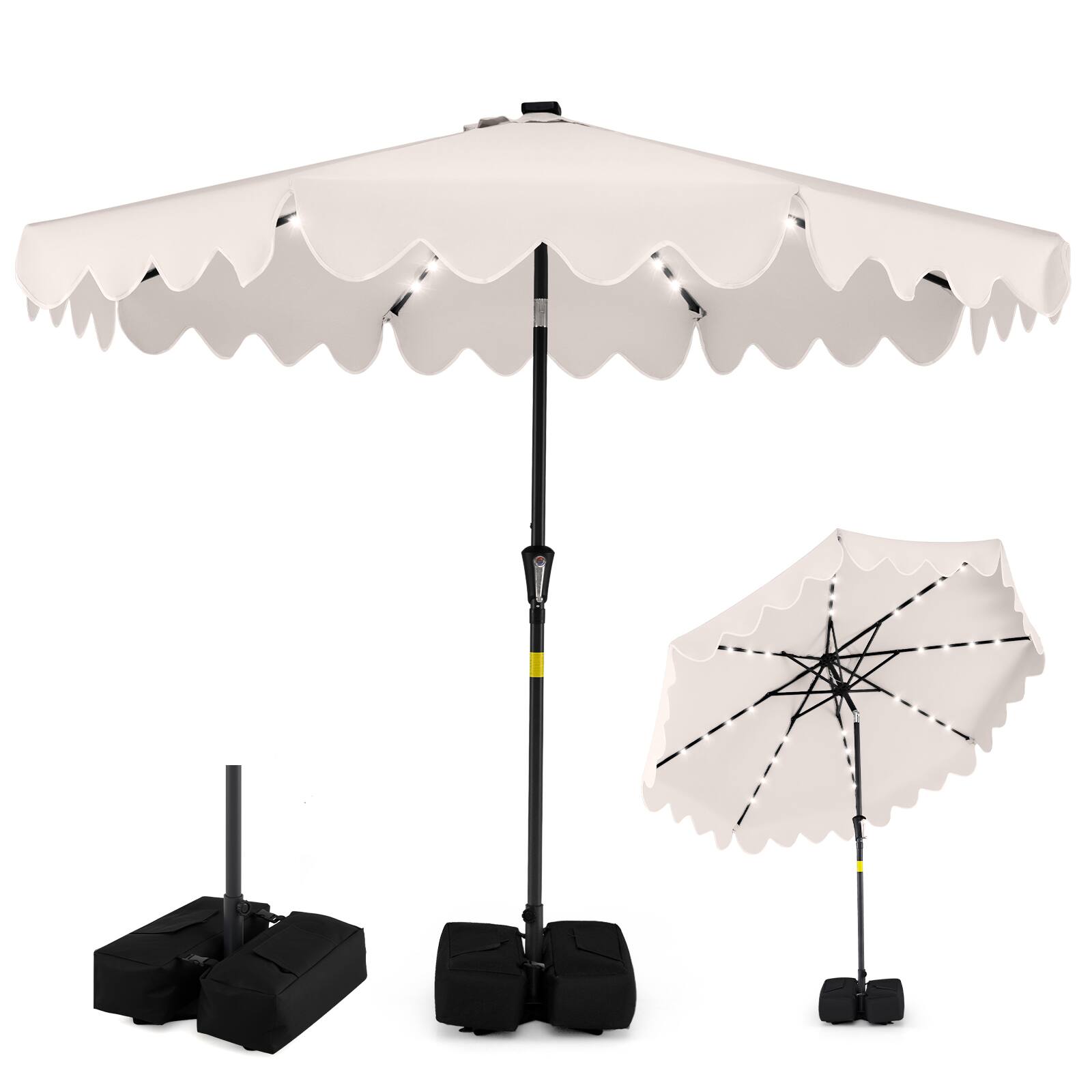 Alt View 9. Gymax - Gymax 9 FT Outdoor Patio Umbrella w/32 Solar LED Lights & Weighted Base Sandbags Beige - Beige.