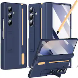 Dteck - Rugged Case For Samsung Galaxy Z Fold6 Shockproof Full Body Built-in Screen Protector Hinge Cover Fold Kickstand+Stylus - Royalblue