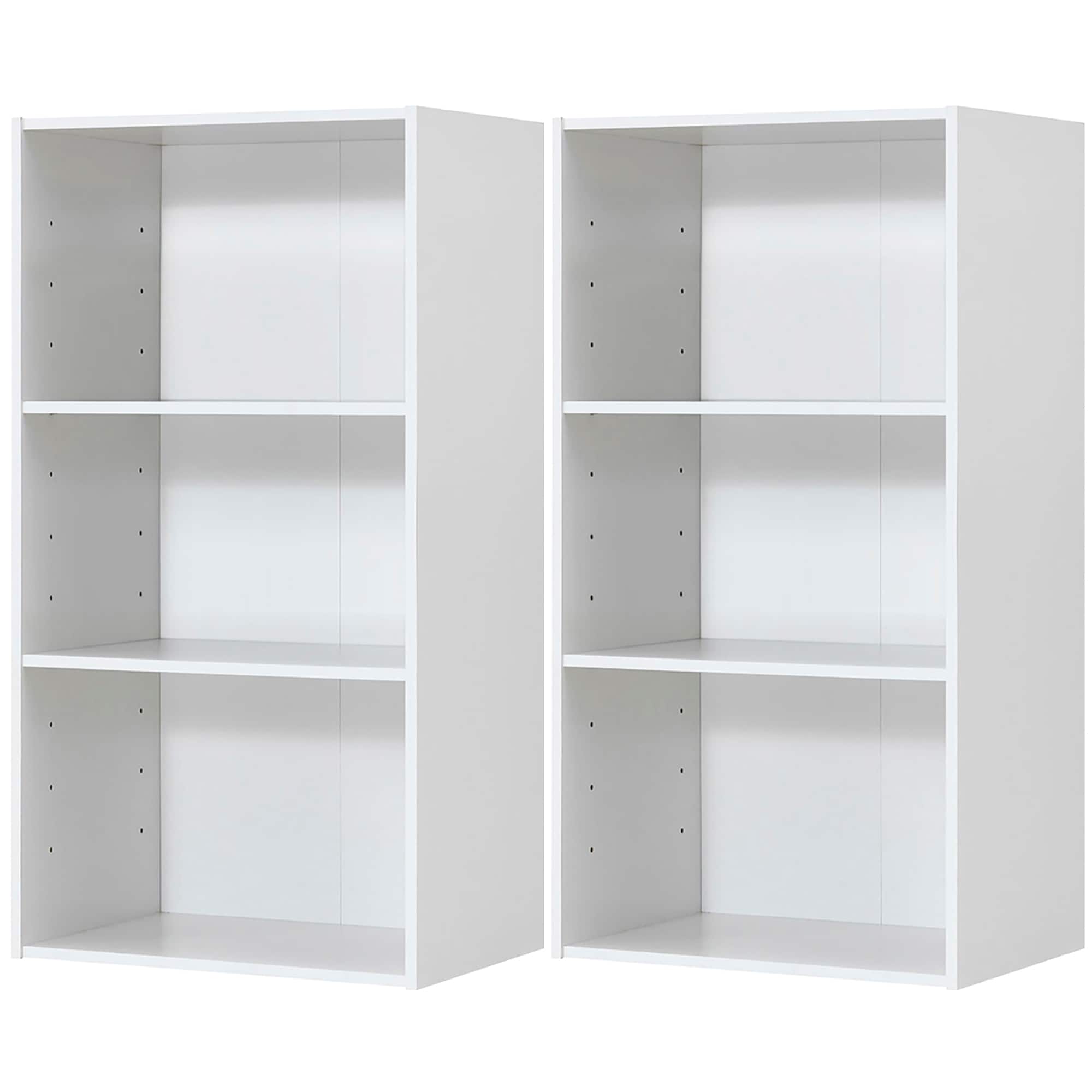 Gymax - 2 PCS 3 Tier Open Shelf Bookcase Multi-functional Storage Display Cabinet - White