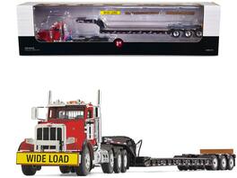 Peterbilt 367 Day Cab Cola and Talbert 55SA Tri-Axle Lowboy Trailer Black 1/50 Diecast Model by First Gear - Red