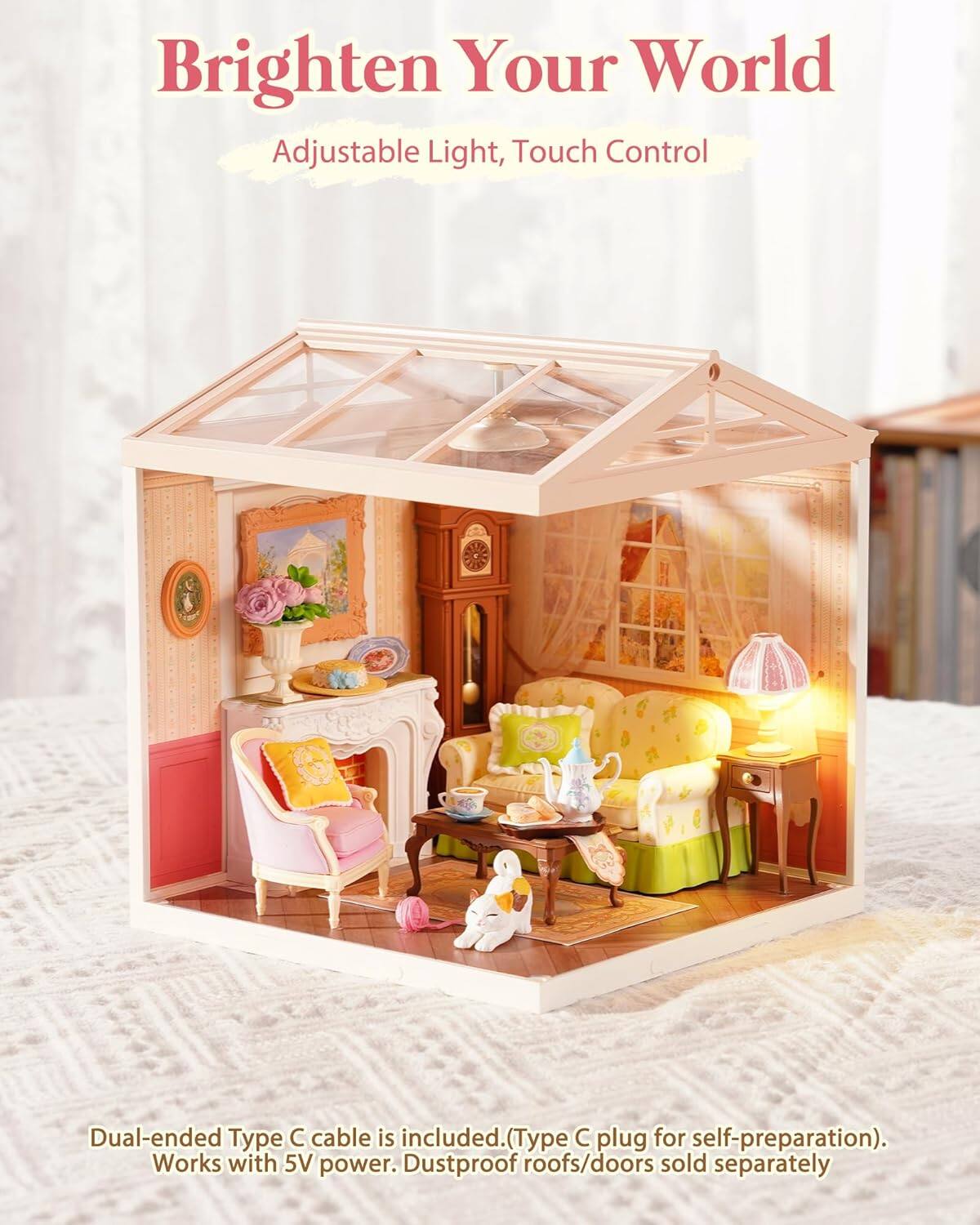 Brighten Your World  
Adjustable Light, Touch Control  

Dual-ended Type C cable is included. (Type C plug for self-preparation).  
Works with 5V power. Dustproof roofs/doors sold separately
