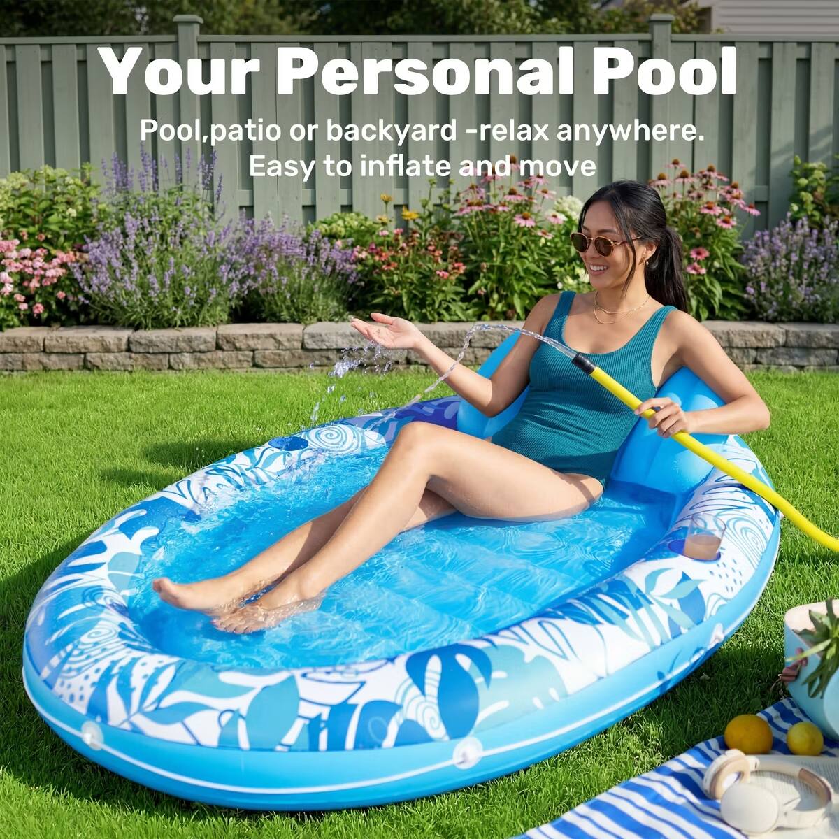 Your Personal Pool  
Pool, patio or backyard - relax anywhere.  
Easy to inflate and move