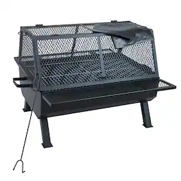Sunnydaze - Steel Grilling Fire Pit with Cooking Grate and Spark Screen - Black