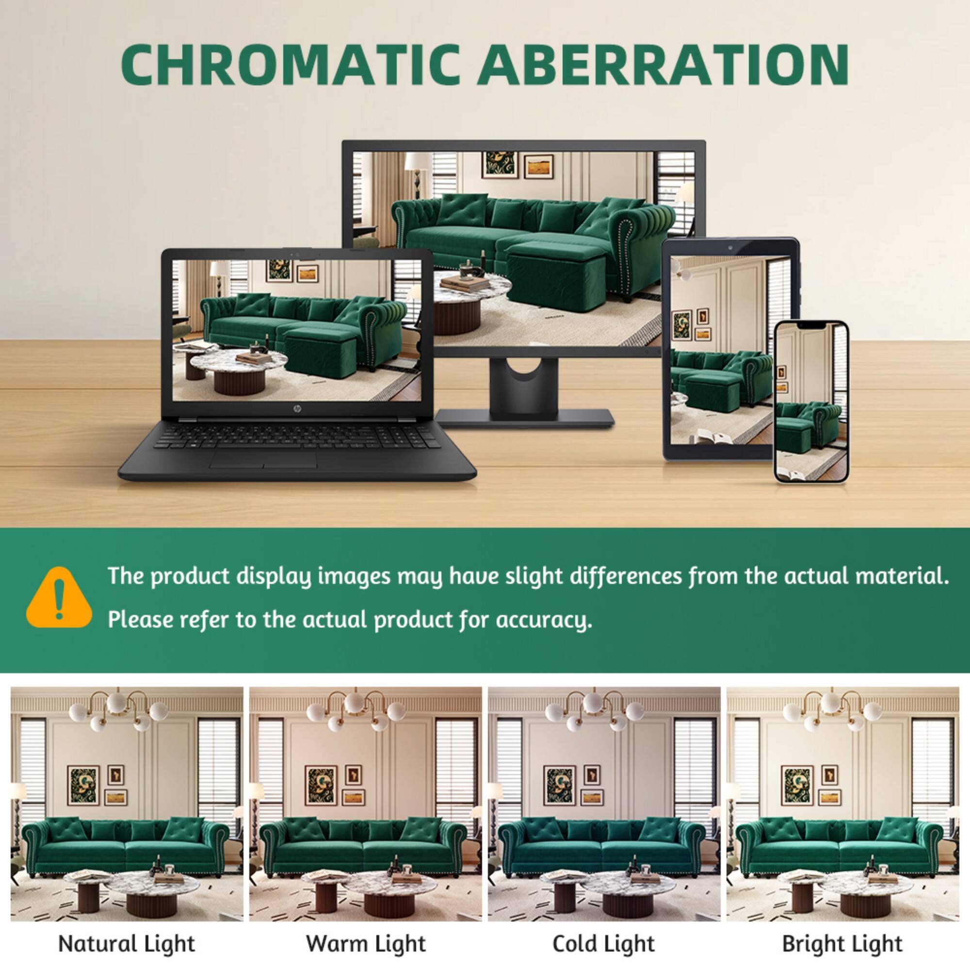 CHROMATIC ABERRATION

The product display images may have slight differences from the actual material. Please refer to the actual product for accuracy.

Natural Light  
Warm Light  
Cold Light  
Bright Light