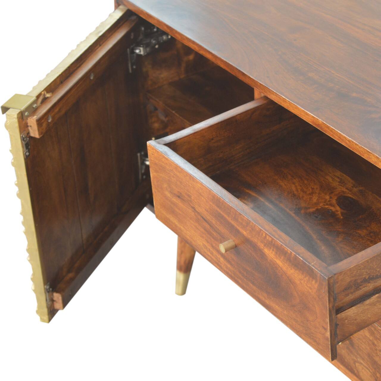 Alt View 2. Artisan Furniture - Artisan Furniture Solid Wood Manila Gold Sideboard, 3 Drawers, 2 Shelves, Gold and Brown - Brown and Gold.
