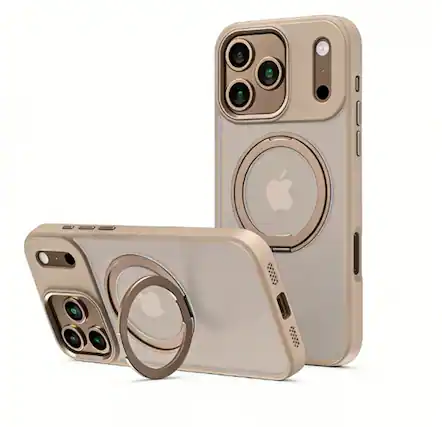 Front. SKRAN - Premium Magnetic Rotating Bracket Case for iPhone 17 Pro - Pivot Stand Protective Cover - Khaki.
