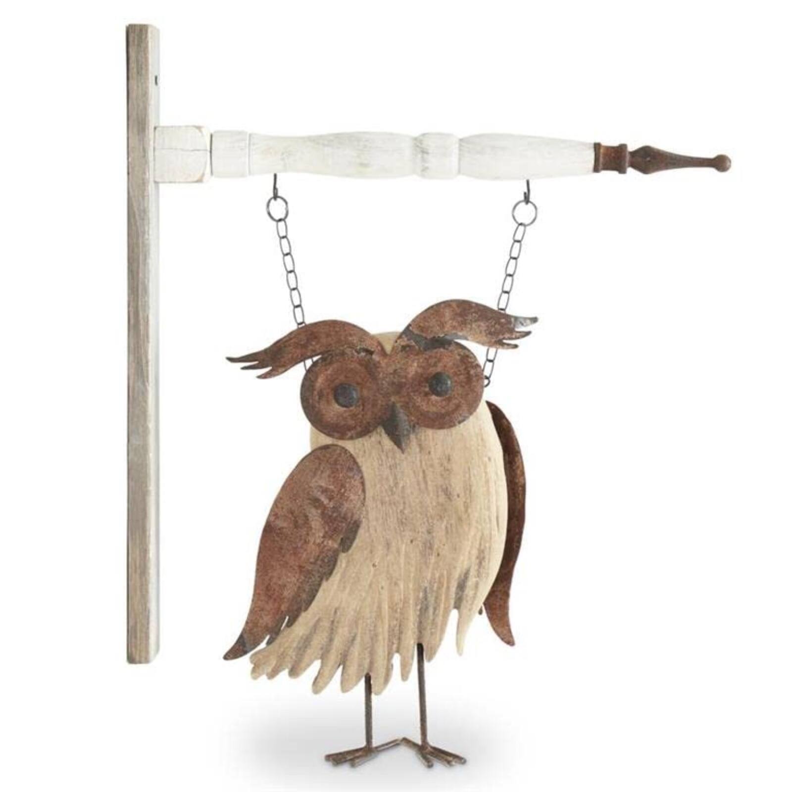 Angle. K&K Interiors - K&K Interiors Wood and Rusty Color Metal Owl Arrow Replacement Sign 13.25 inch - Arrow Sold Separately - Brown.