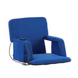 Emma + Oliver - Foldable Reclining Stadium Chair with Backpack Straps-Heated Back and Seat - Blue