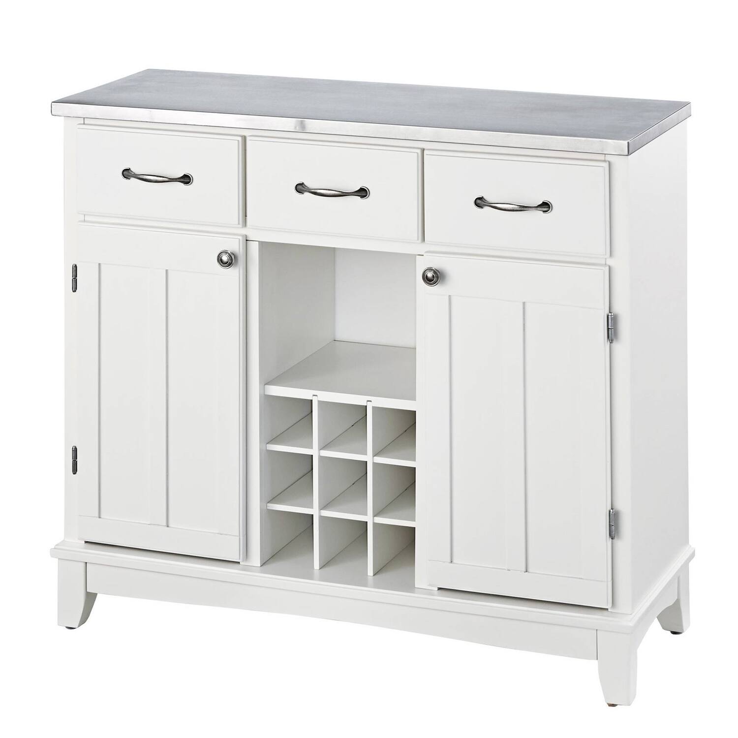 Hivvago - Stainless Steel Top Kitchen Island Sideboard Cabinet Wine Rack - White
