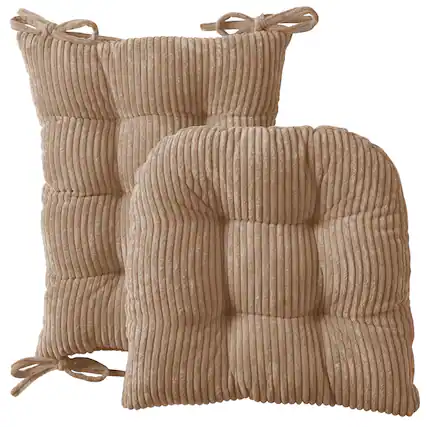 Front. Sweet Home Collection - Velvet Rocking Chair Cushion 2 Piece Tufted Non Slip Set of Upper and Lower Cushions - Taupe.