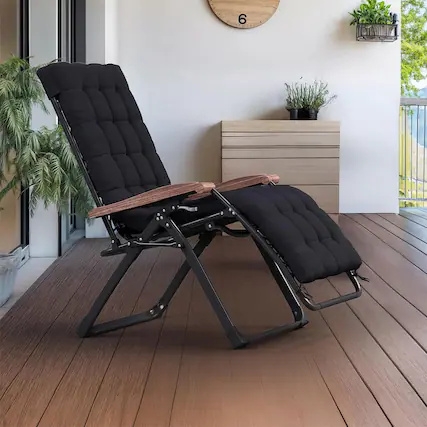 Front. PURPLE LEAF - Patio Reclining Chair Zero Gravity Chaise Lounge Folding Chair with Removable Cushion Adjustable Headrest for Beach Pool - Black.
