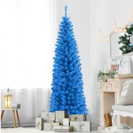 Gymax - 6ft Pencil Artificial Christmas Tree Electroplate Pencil Tree - Blue