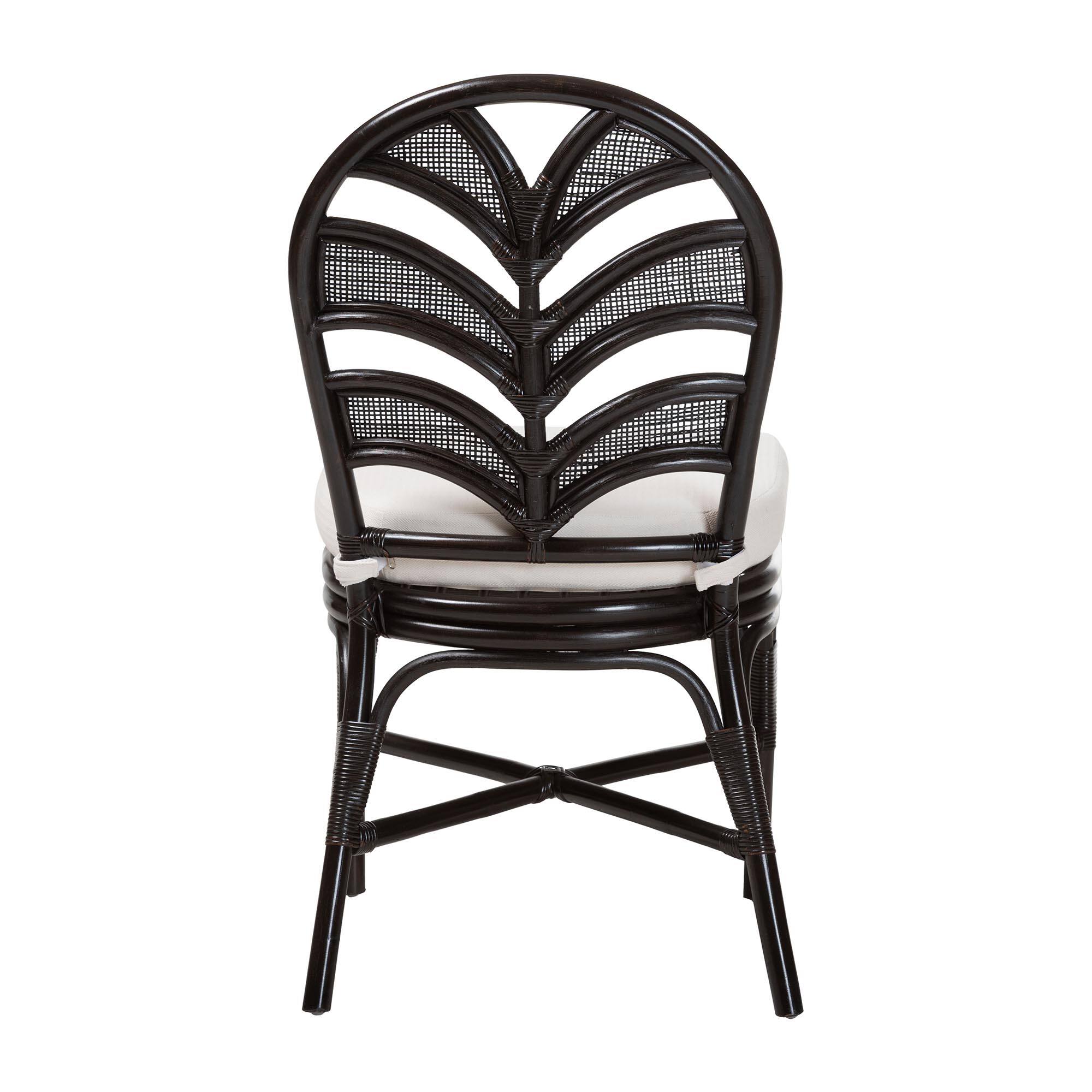 Back. bali & pari - Niven Natural Rattan Dining Chair with Cushion - Handwoven Wicker Accent Chair with Banana Leaf Backrest Design - Espresso.