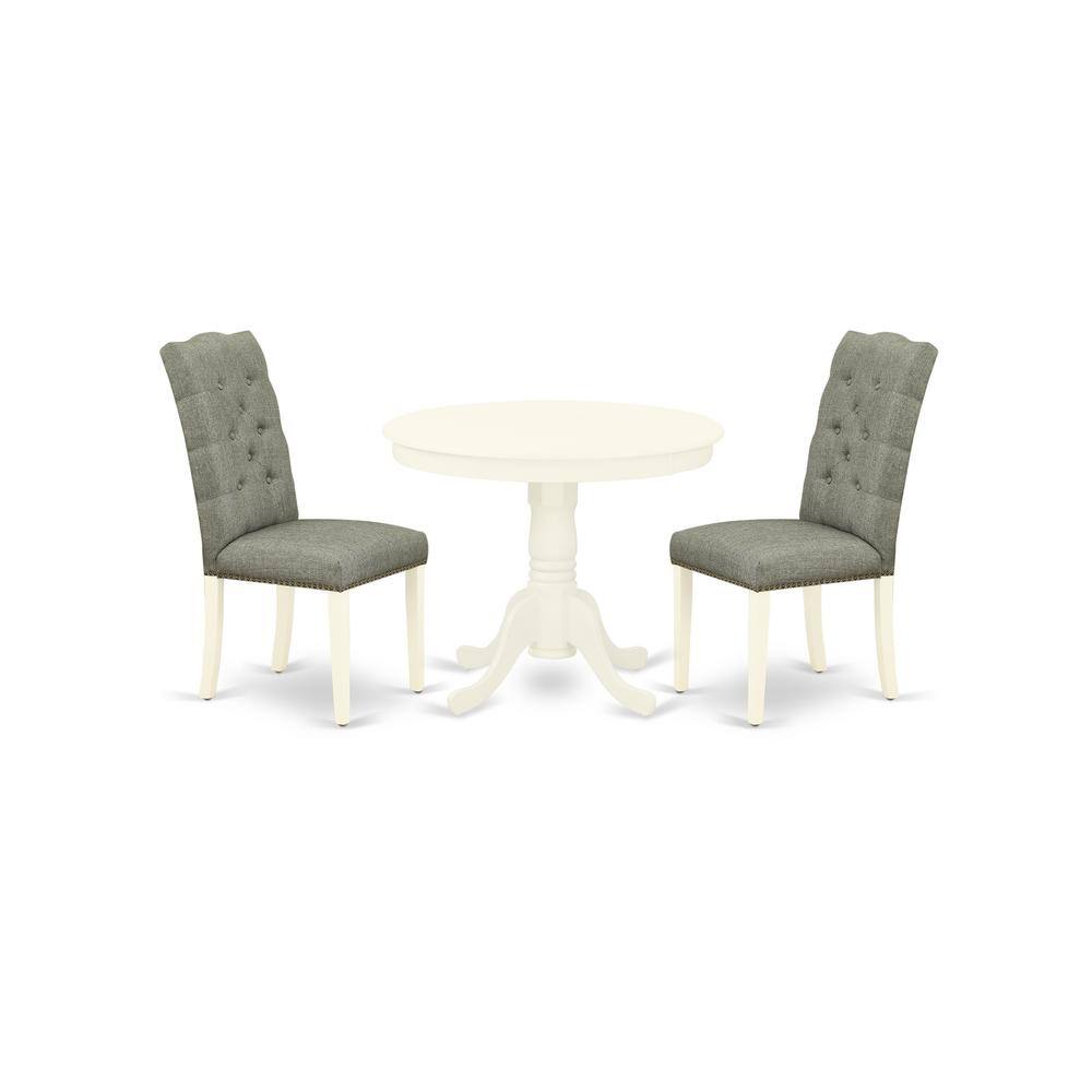 Back. East West Furniture - Dining Room Set Linen White - Brown.