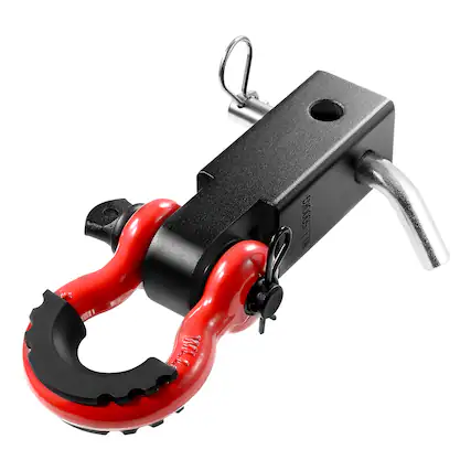 Front. VEVOR - Shackle Hitch Receiver, Fits 2" Receivers, 44100 lbs Breaking Strength, D Ring Shackle with Trailer Hitch Lock Pin - Black,red.