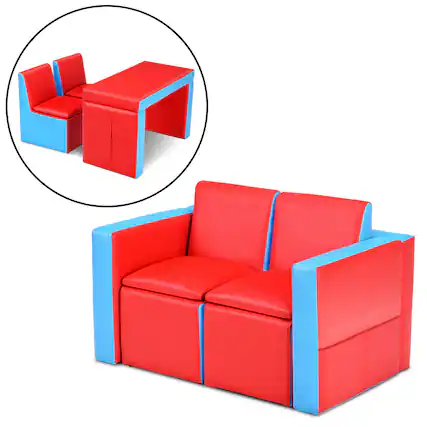 Front. Gymax - Gymax Multi-functional Kids Sofa Table Chair Set Couch Storage Box Furniture Bedroom - Red, blue.