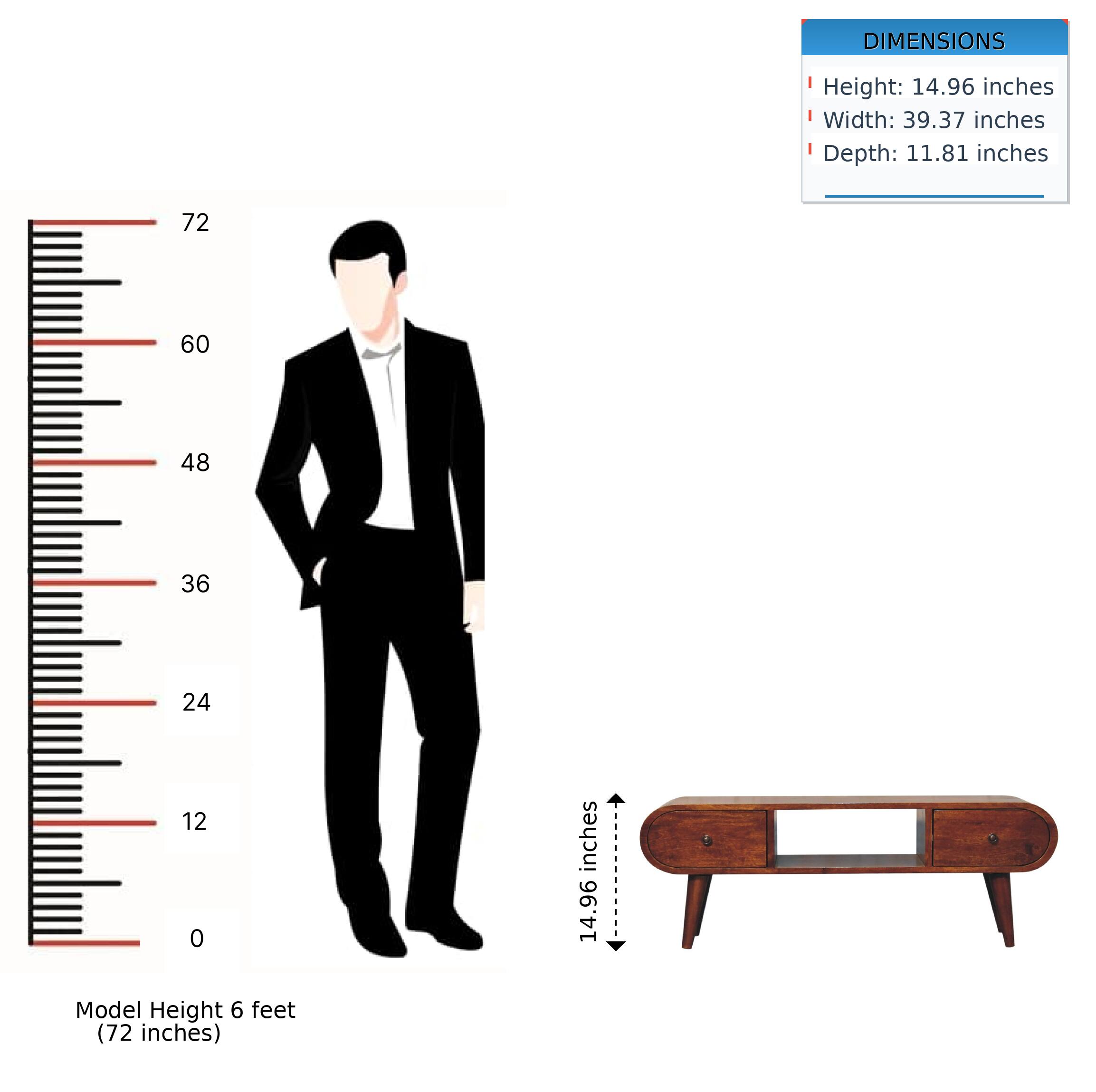 DIMENSIONS  
Height: 14.96 inches  
Width: 39.37 inches  
Depth: 11.81 inches  

Model Height: 6 feet (72 inches)