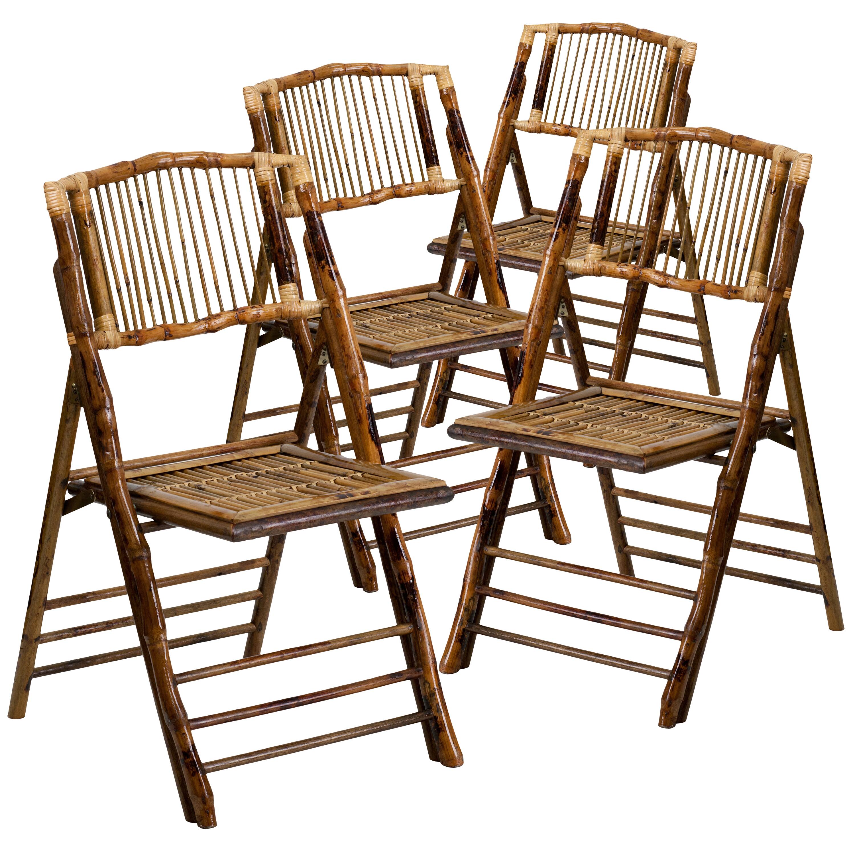 Front. Emma + Oliver - 4 Pack Bamboo Folding Chair - Bamboo.