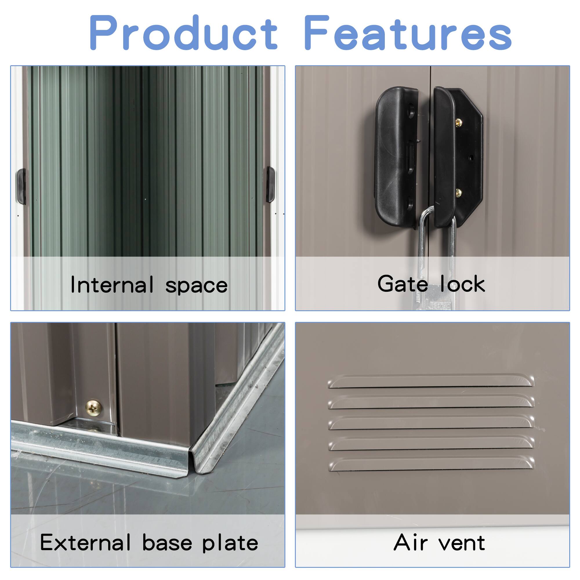 Product Features

- Internal space
- Gate lock
- External base plate
- Air vent