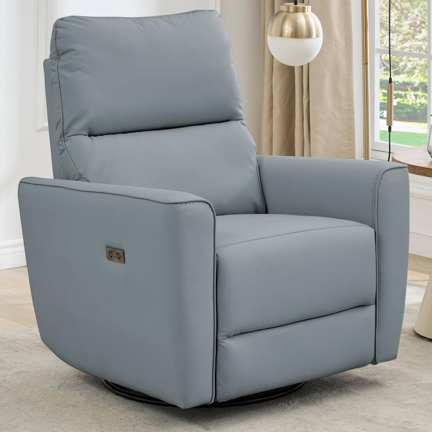 Alt View 4. Homhougo - Power Recliner Chair Swivel Rocking Glider PU Leather Upholstered Glider Recliner Nursery Chair - Gray.
