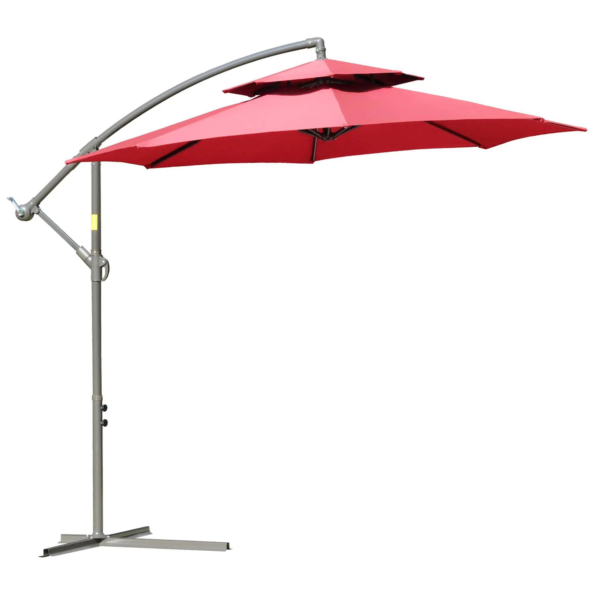 Alt View 7. Spaco - Spaco 9Ft 2-Tier Cantilever Patio Umbrella, Crank Offset Shade with Base - Red.