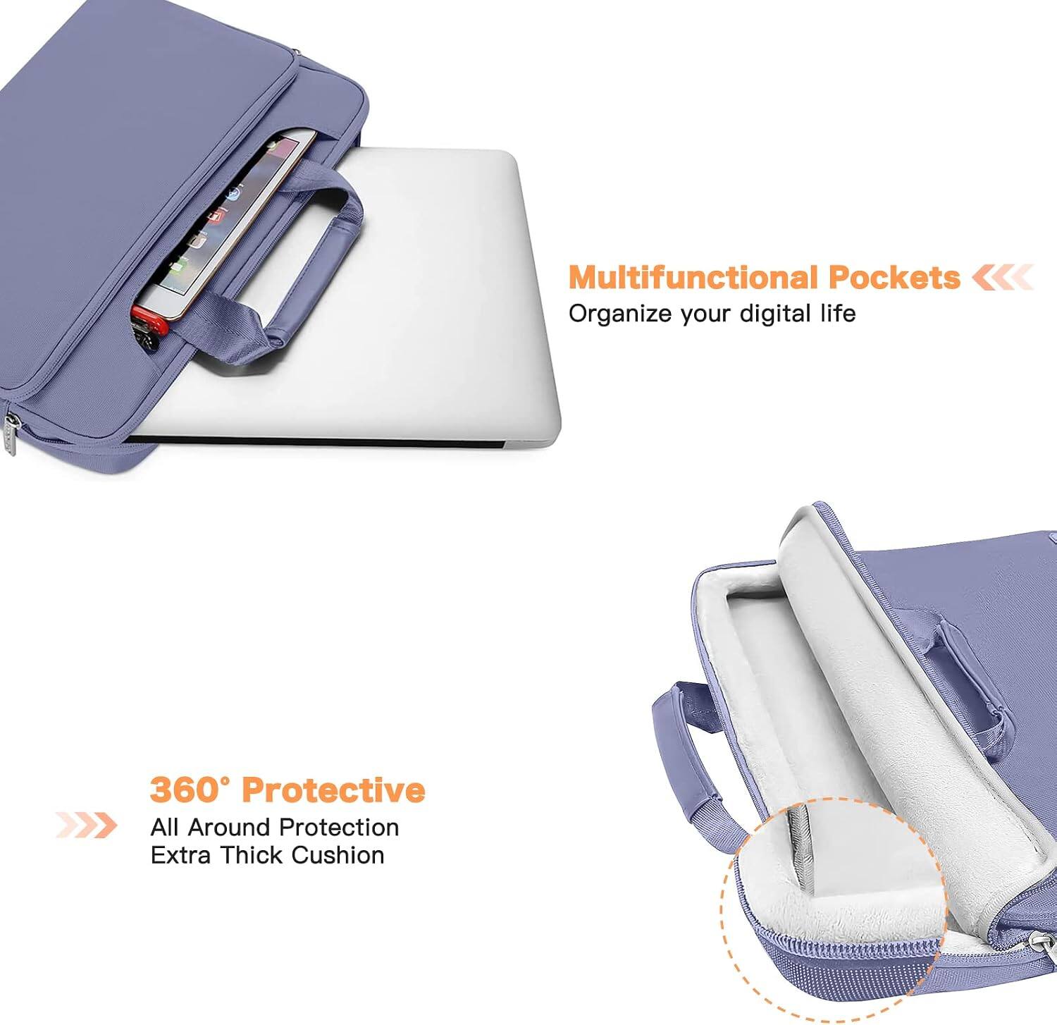 Multifunctional Pockets  
Organize your digital life

360° Protective  
All Around Protection  
Extra Thick Cushion