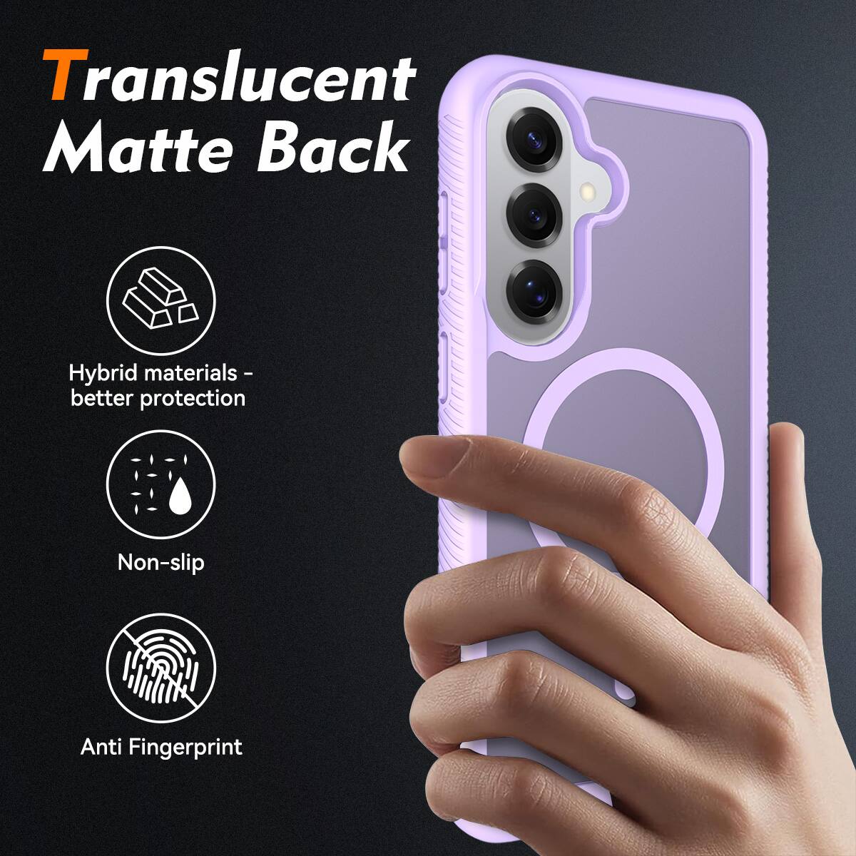 Translucent Matte Back  
Hybrid materials - better protection  
Non-slip  
Anti Fingerprint