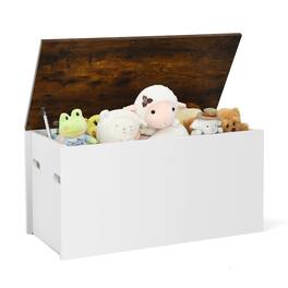 Costway - Flip-top Storage Chest Bench Large Wooden Kids Toy Box with Pneumatic Rod - Rustic Brown,White