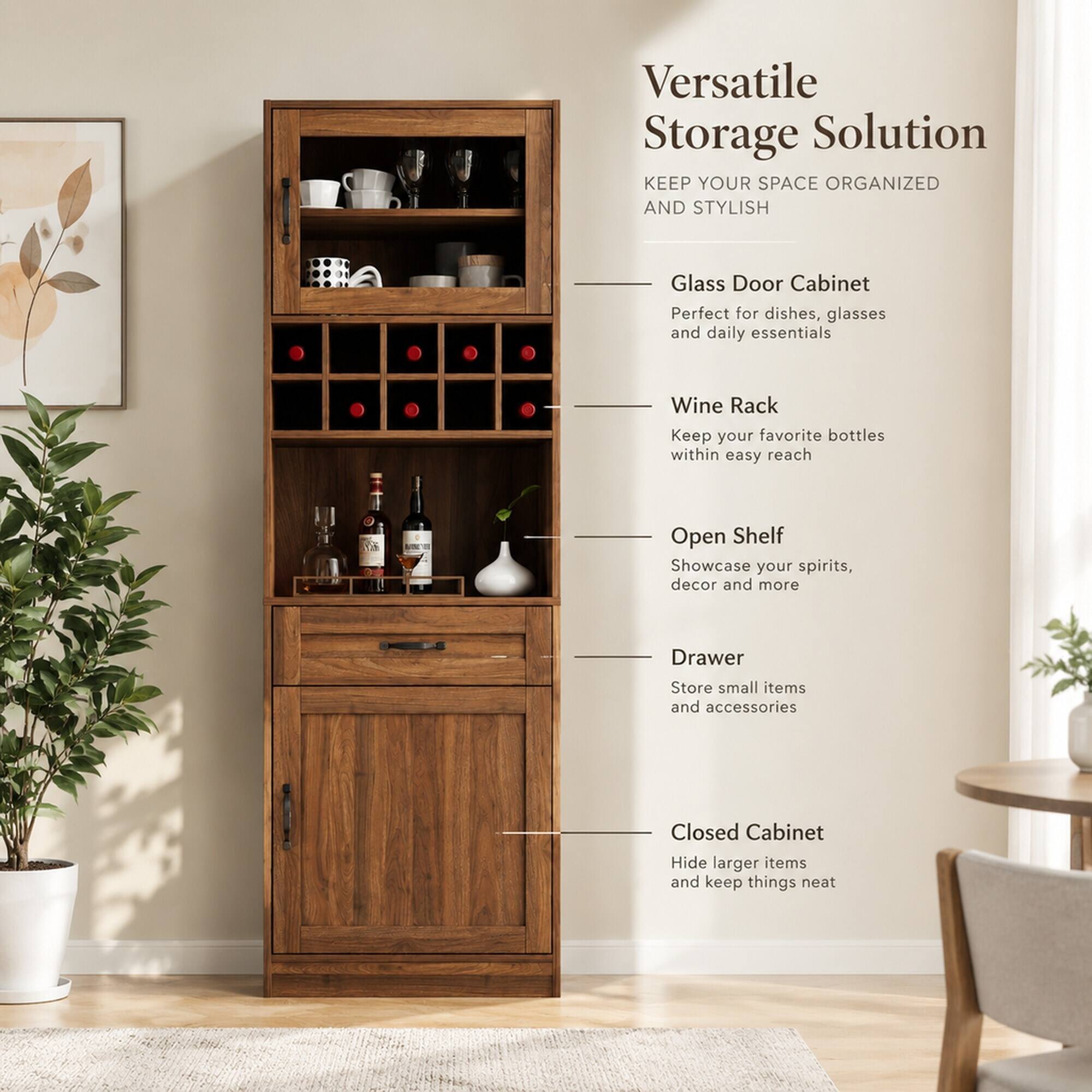 RYHNUYNE Freestanding Kitchen Pantry Cabinet with Pull Out Shelves and ...