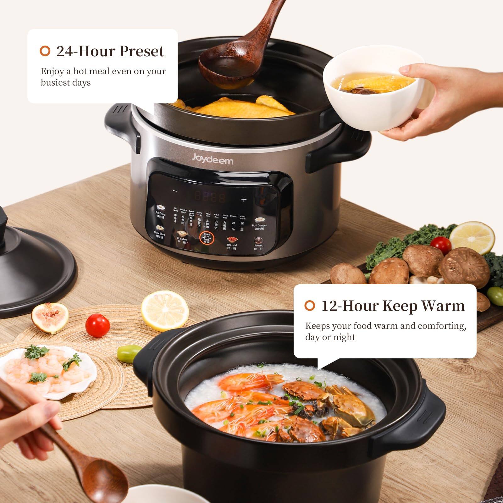 O 24-Hour Preset
Enjoy a hot meal even on your busiest days

Joydeem

O 12-Hour Keep Warm
Keeps your food warm and comforting, day or night