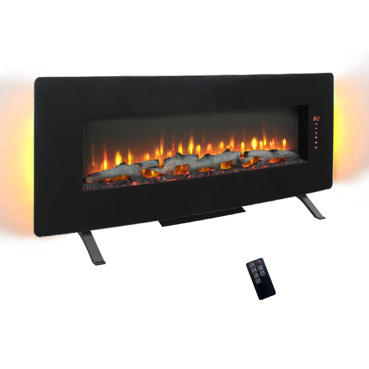 Loheer - 48 inch curved electric fireplace Wall Mounted with Multi-Color Backlight - Antique Black