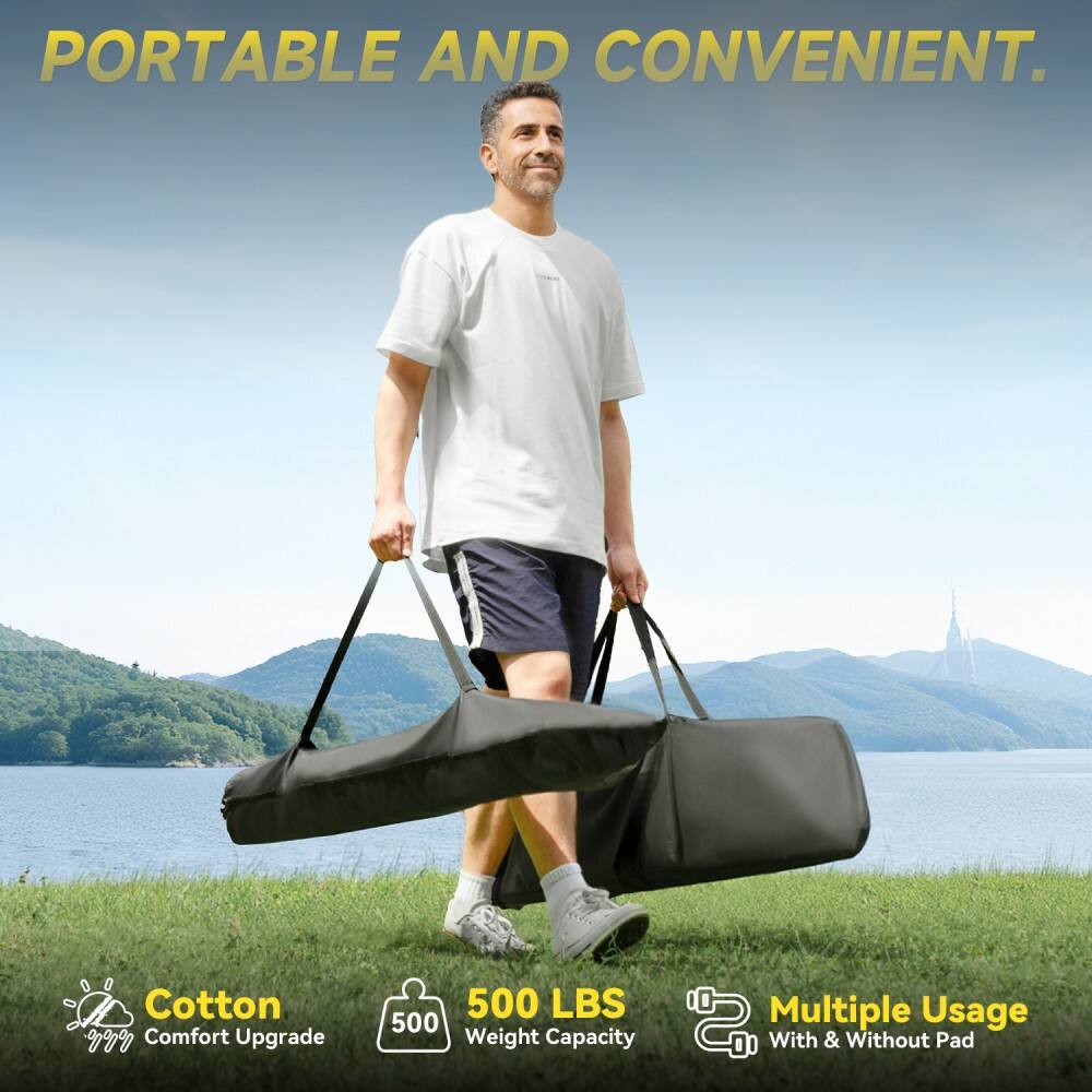 PORTABLE AND CONVENIENT.

Cotton Comfort Upgrade

500 LBS Weight Capacity

Multiple Usage With & Without Pad
