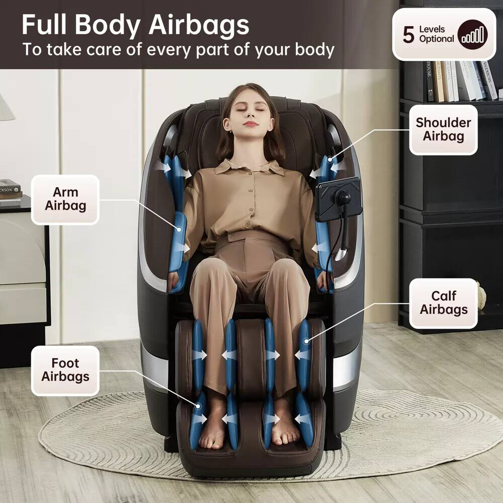 Full Body Airbags  
To take care of every part of your body

- Arm Airbag
- Shoulder Airbag
- Calf Airbags
- Foot Airbags

5 Levels Optional