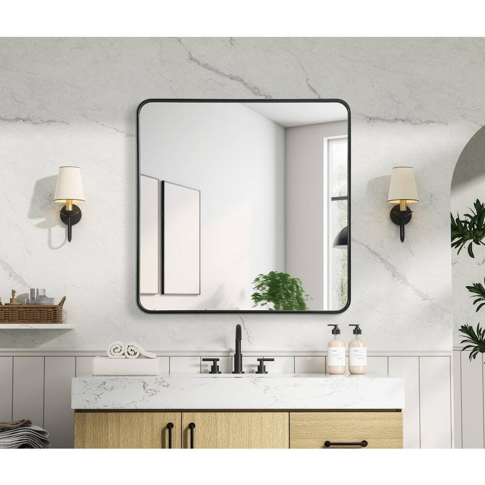 Alt View 3. Elegant Decor - Contour Metal Rectangle Mirror 36x36 in Black - Black.